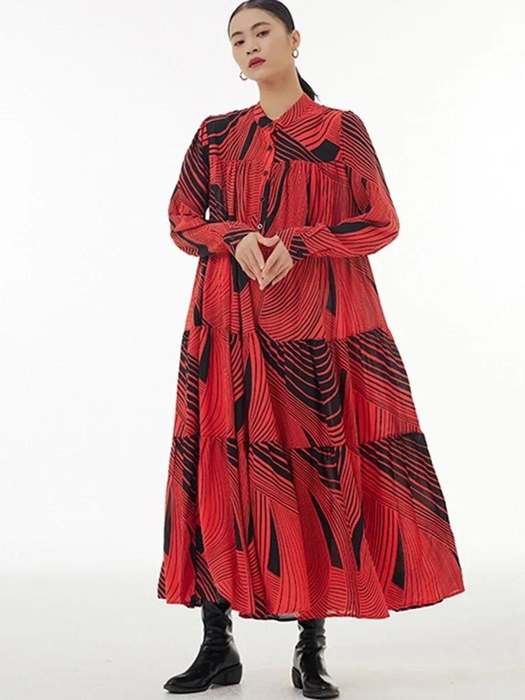 Xitao Модное повседневное свободное женское платье в полоску с длинными рукавами DMJ3423