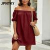 JPNTKY Женская мода лето весна однотонный принт короткий рукав повседневные платья