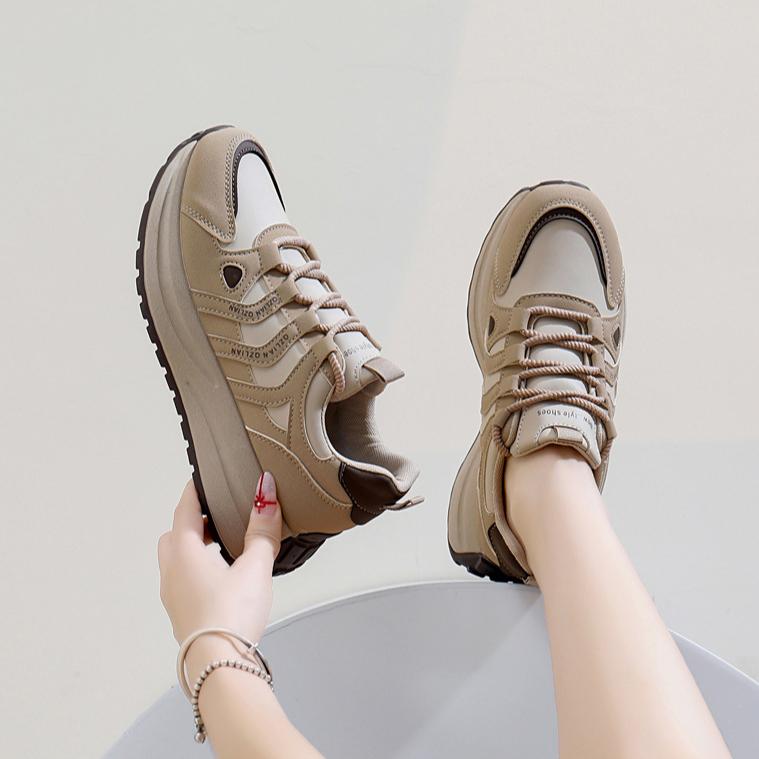 Casual Sneakers for Women Comfortable Running Shoes Chunky Platform Walking Shoes Women's Slip-On Lace-Up Breathable PU Leather Tennis Sneakers