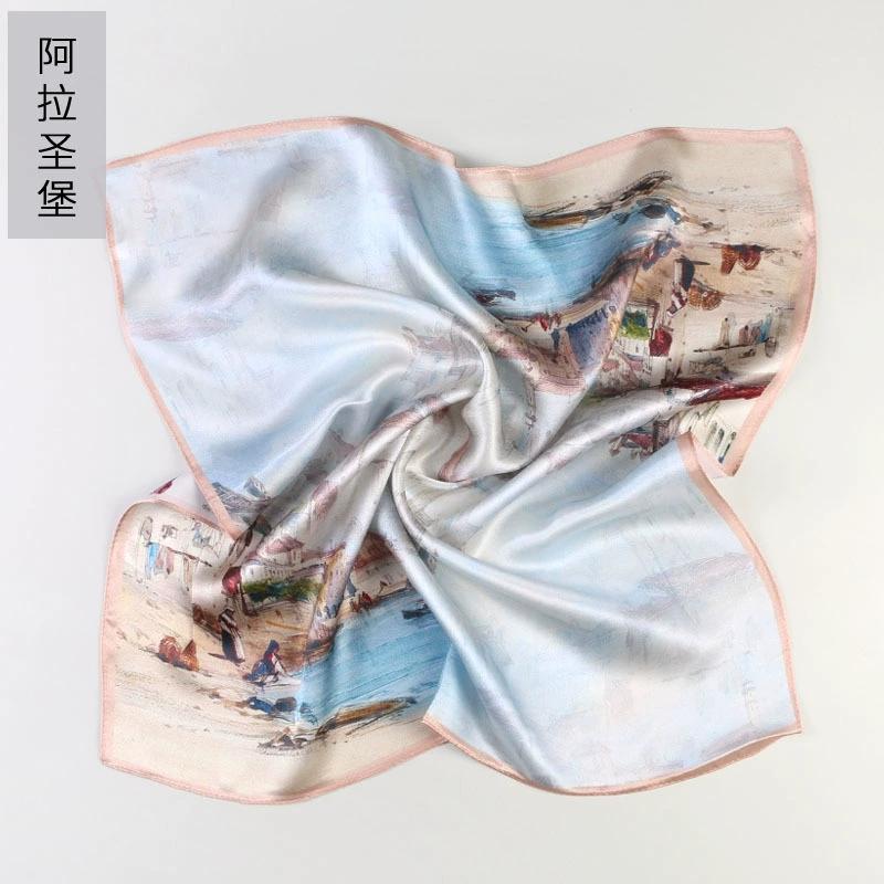 53CM Square Pure Silk Square Scarf 100% Mulberry Silk Decorative Flower Hairband Necktie Small Neckerchief for Women