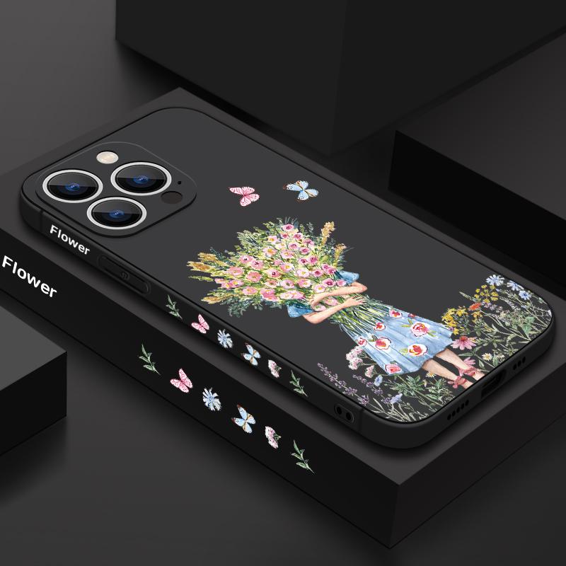 Роскошный чехол-шнурок с цветами для девочек для iPhone 15 16 17 Pro Max Мягкая силиконовая крышка Coque для iPhone 11 12 13 14 Pro Max 16E 17 Air