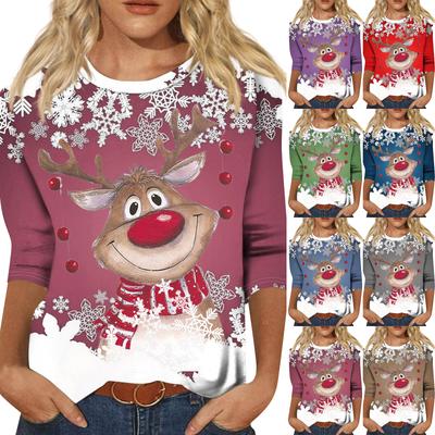 Женская модная повседневная свободная футболка с круглым вырезом и рукавами 3/4 с принтом, женский топ