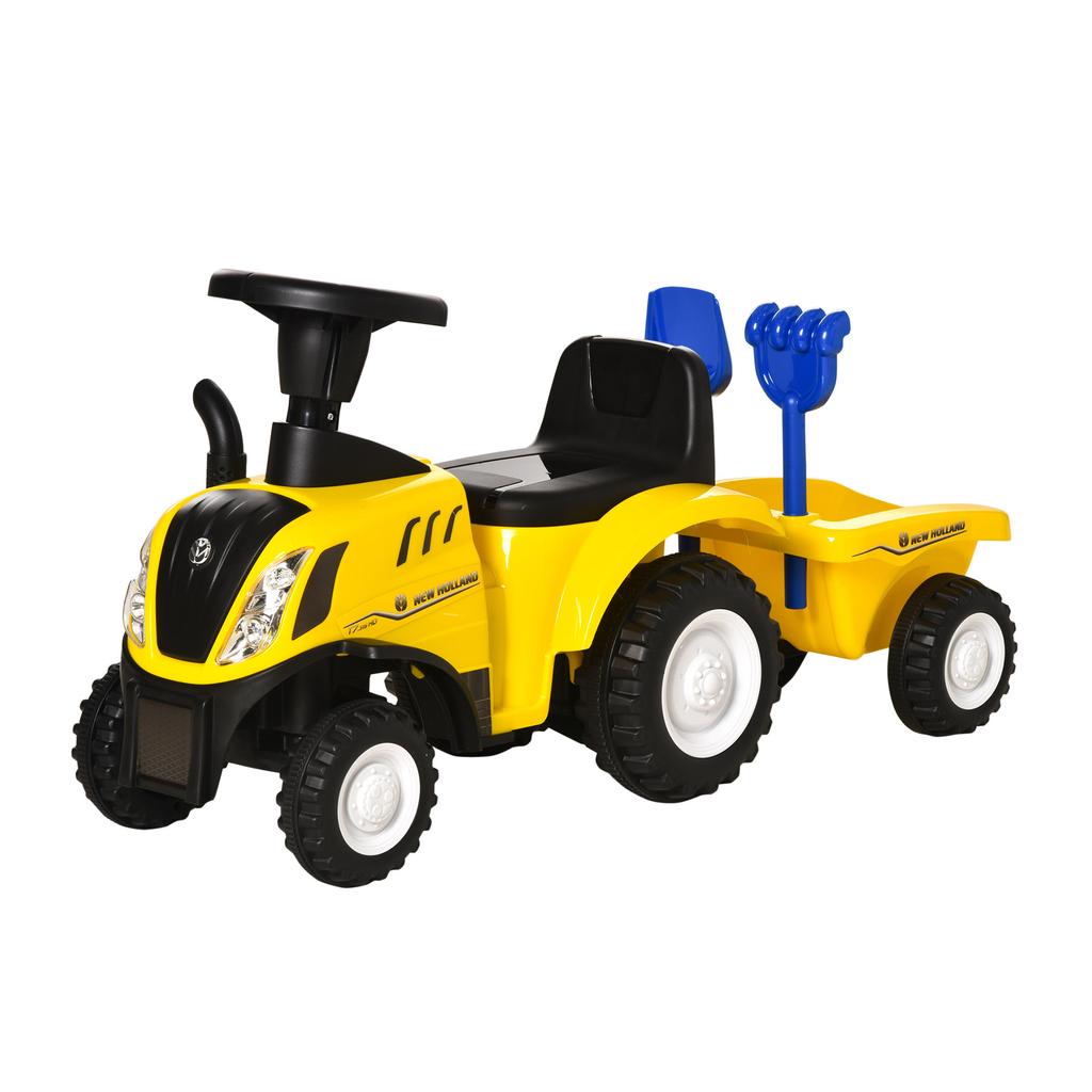 Ride-On Tractor with Trailer, Horn, Sand Toys, from 1 Year, Plastic+Metal, Yellow, 91 x 29 x 44cm