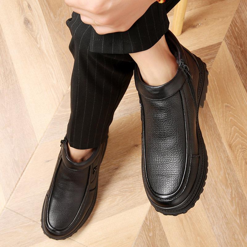 Модные высококачественные кожаные осенне-зимние мужские ботинки, теплые плюшевые зимние ботинки, уличные меховые мотоциклетные ботинки, ботильоны, мужская обувь, размер 47