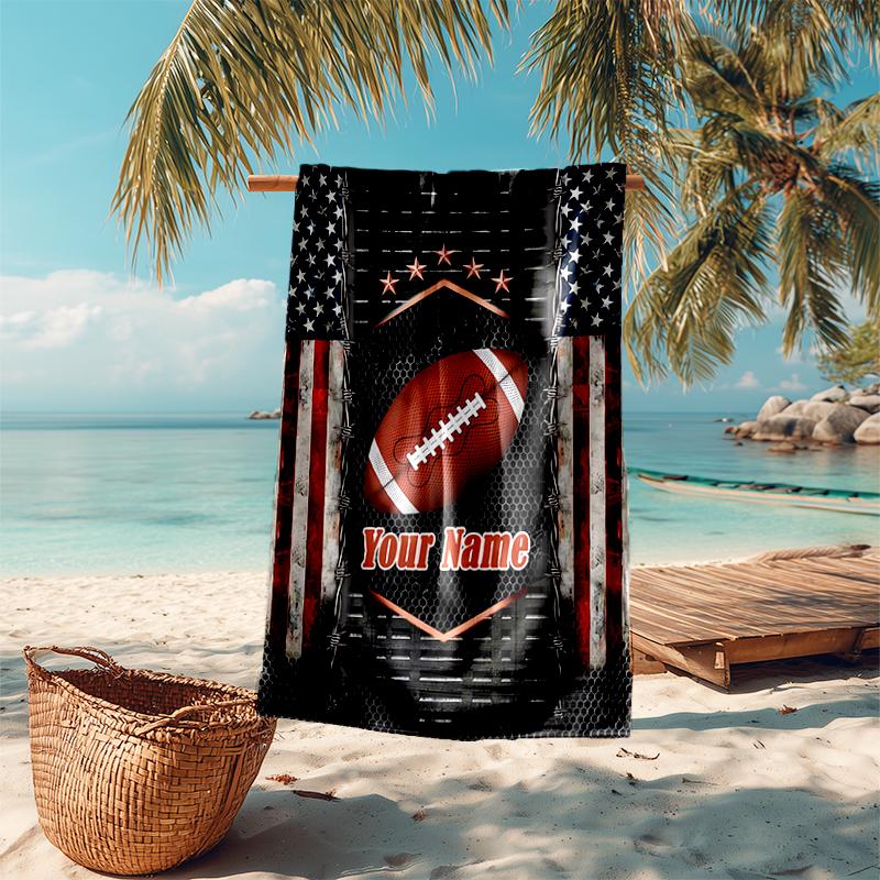 1PC Custom Name American Football Emblem Beach Towel Highly Absorbent And Sand-Resistant Towel for Swimming, Pool, Yoga, And Travel Lightweight
