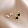 2PC Women's Fashion Black and White Square Earrings Zircon Accessories Suitable for Date, Party, Festival Gifts