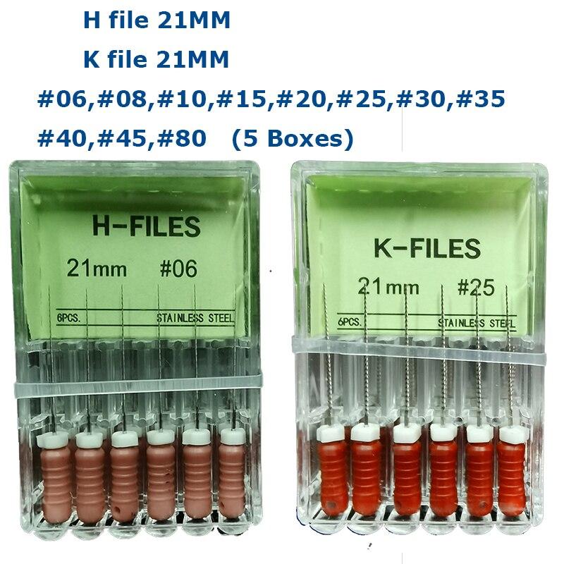 5 коробок стоматологических инструментов, эндодонтические инструменты для корневых каналов, H-файл, 21 мм, K, 21 мм, эндодонтические инструменты из нержавеющей стали, стоматологическая стоматология, одонтология