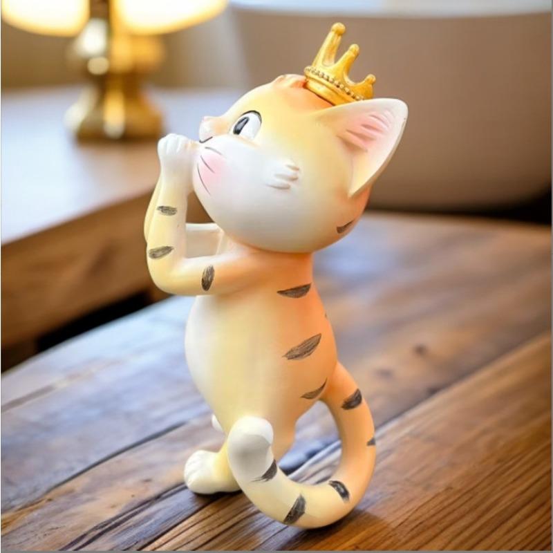 Креативная смоляная фигурка кошки с короной - Милый маленький котик, предмет для украшения дома на стол