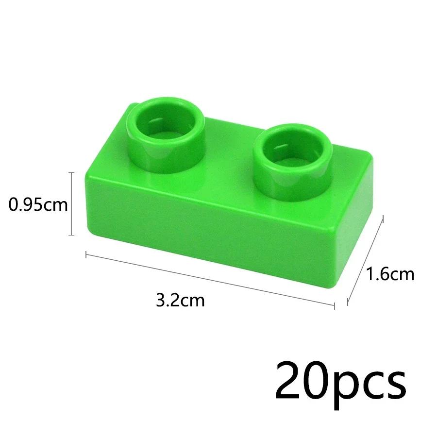 Большой размер, тонкий строительный блок 1x2 точки, 20 шт., аксессуары для сборки, 1*2 кирпича, сделай сам, игрушки для креативного города, совместимые с большими Duploes