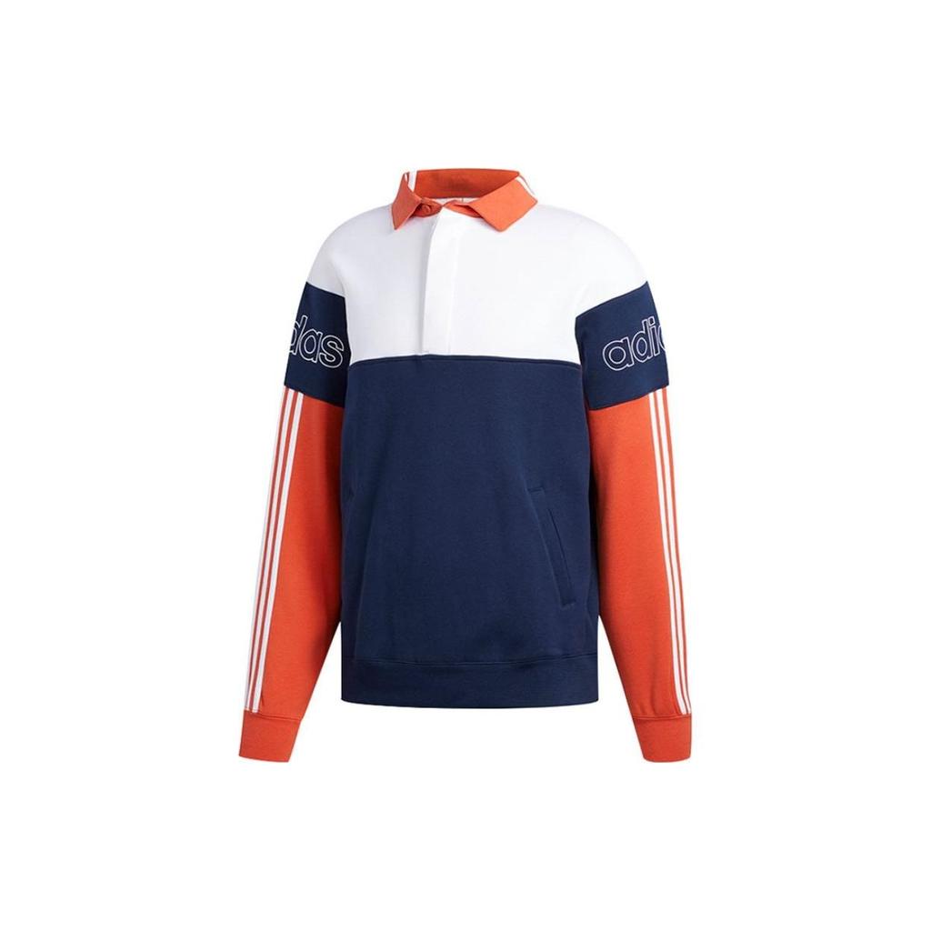 Adidas Originals Trefoil Contrast Stripe Casual Polo Long Sleeve Sweatshirt Unisex Tops White Orange Royal-Blue DV3146