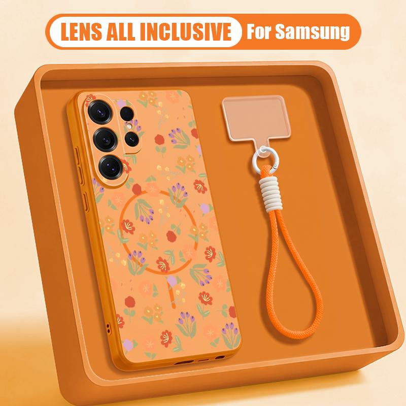 Чехол с узором из белых цветов для Samsung S26 Ultra S25 FE S24 S24 Plus A57 A37 A17 A56 A36 A16 A55 A35 A15 A54 5G Гибридный Магнитный Матовый Чехол