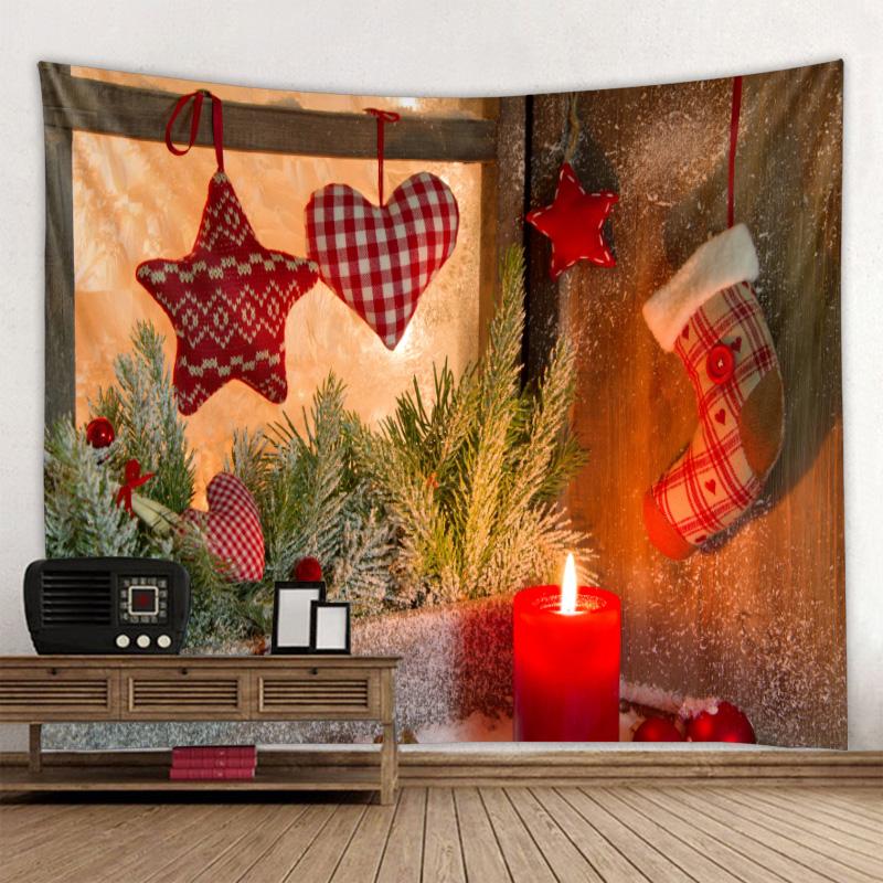 Fireplace Christmas Tree Print Tapestry Christmas Room Wall Decoration Backdrop Fabric Home Decor Tapestry Tapeçaria De Natal