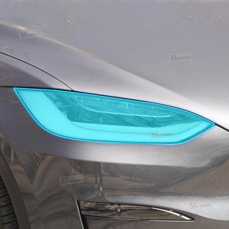2 Pcs Car Headlight Protective Film Front Light Transparent Smoked Black TPU Sticker For Tesla Model X car Accessories