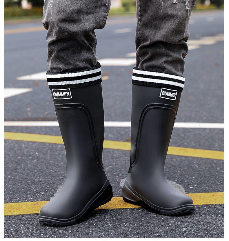 Мужские водонепроницаемые резиновые сапоги с флисовой подкладкой, средней длины, для кухни, нескользящие, всесезонные, легкие, резиновые