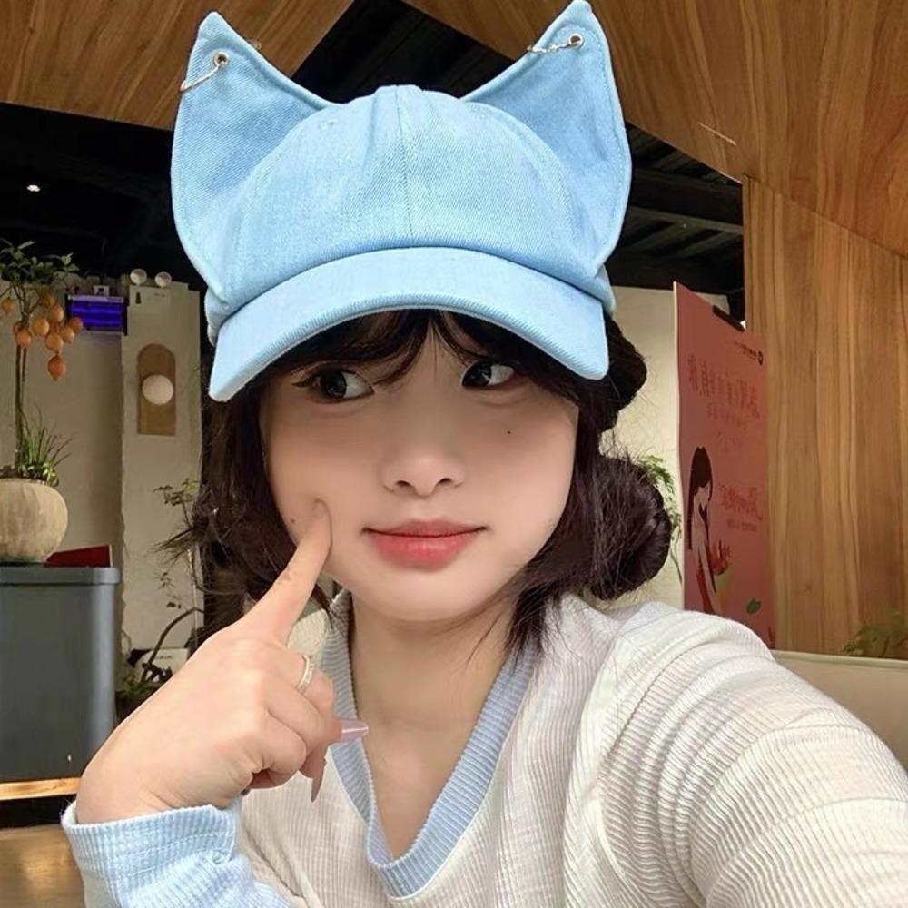 Cute Cat Ears Baseball Cap Y2k Sun Hat New Women Peaked Cap Spring Summer