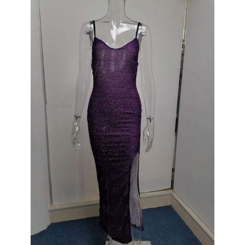 Women's Hot Gold Dress Sexy Slit High Waist Dress Dress Halter V-neck Dress