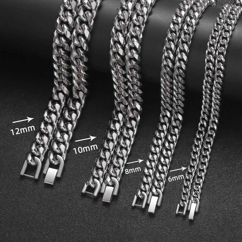 Titanium Steel Cuban Chain Hip Hop Necklace - Men's Fashion Jewelry with Stainless Steel Round Grinding Encryption and Buckle.