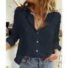 Turn Down Collar Long Sleeve Buttoned Cotton Shirts Women Solid Color Loose Plus Size Tops White Blue Blouse