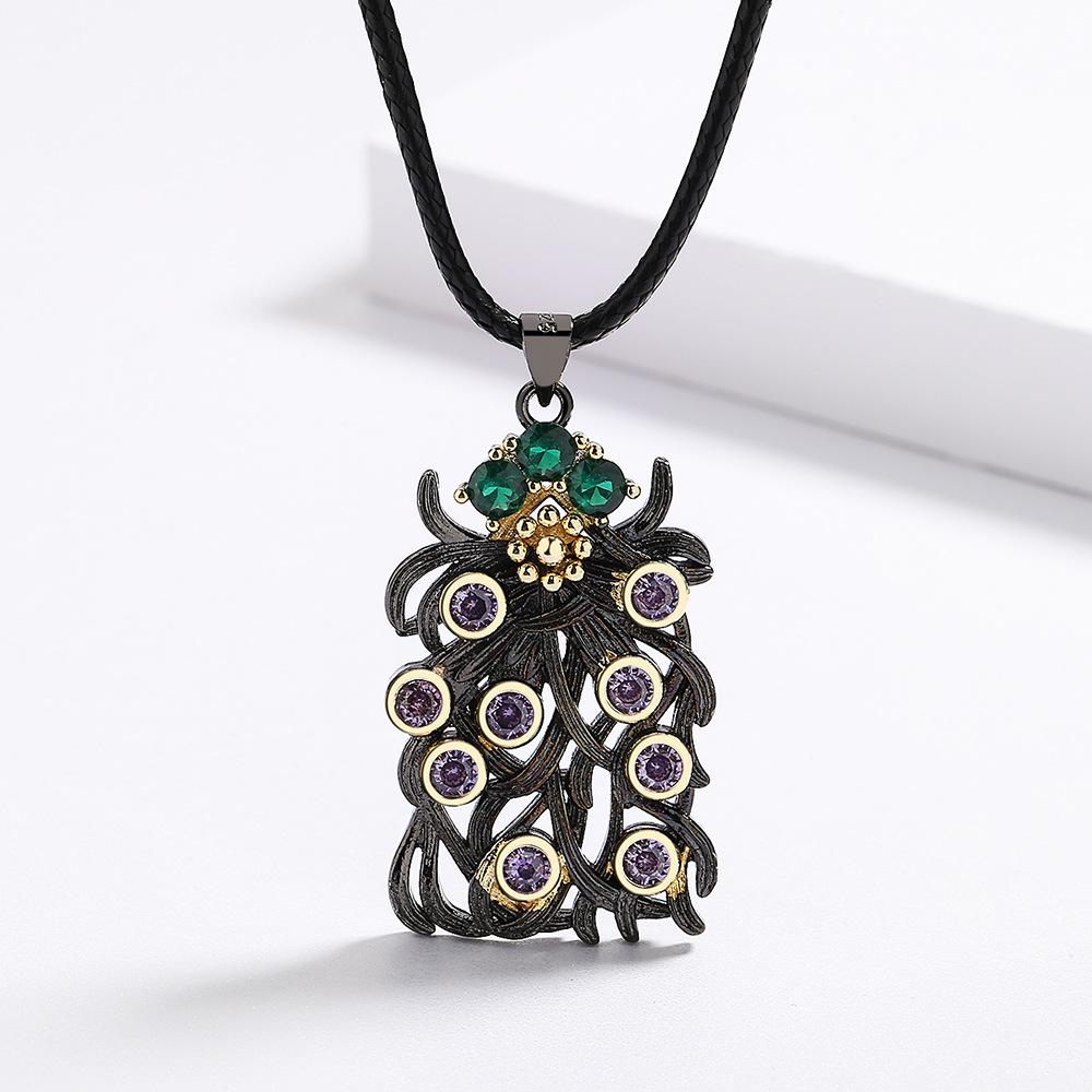 Bohemian Style Purple Zircon Pendant with Irregular Black and Gold Flower Shaped Jewelry High Quality Party Sweater
