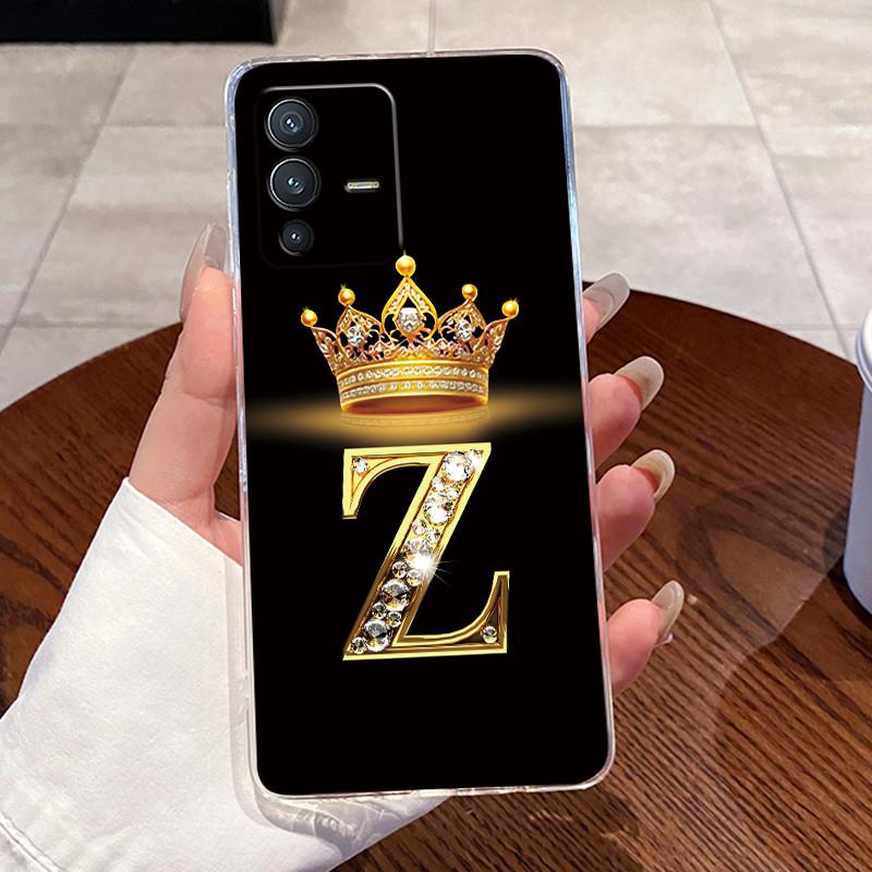Для Vivo V23 Pro Новый Корона Буква Розовый Блестящий От А до Я Чехол для Телефона для Пары Для Vivo V23 Pro Прозрачный ТПУ Ударопрочный Мягкий Чехол