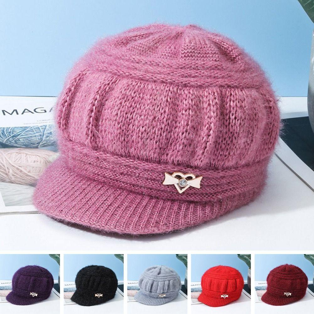 Вязаная шерстяная шапка, однотонная вязаная шапка, женская мода, зимний головной убор для пожилых людей