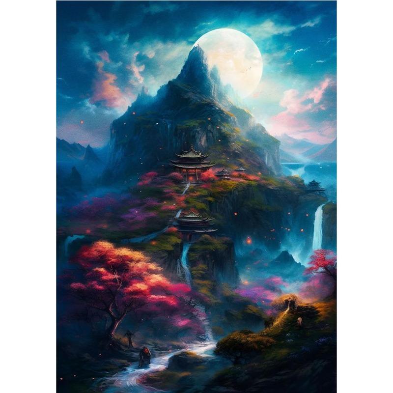 Японский вишневый цвет кои, рыба, лунное озеро, магический арт-постер, холст, живопись, японский пейзаж, настенное искусство для гостиной, декор для дома