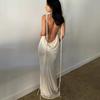 Women Outfits Hot Sexy Backless Club Party Gown Spaghetti Strap Elegant Draped Maxi Dress