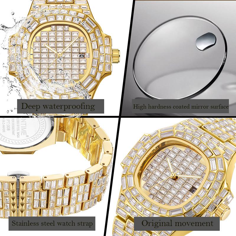 Часы Full Iced Out для мужчин, роскошные часы ручной работы из нержавеющей стали с бриллиантами, модные кварцевые водонепроницаемые мужские часы, подарок