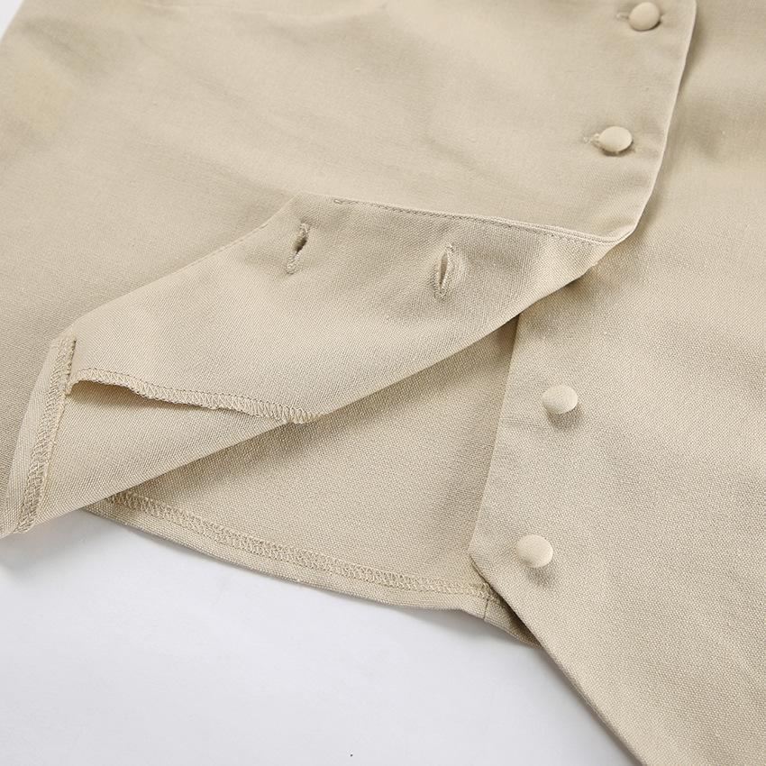 1116 khaki cotton and linen sleeveless vest vest, vest hot pants set, European and American summer fashion new two-piece set