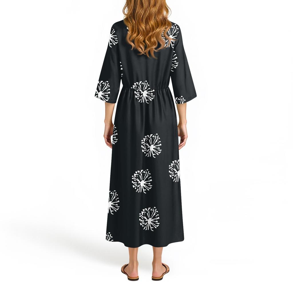 Женское модное платье свободного кроя с принтом, круглым вырезом и рукавом три четверти