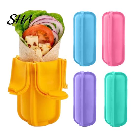 Picnic Food Carrier Food-grade Silicone Taco Holder, Flip-top Buckle Design Burrito Storage Nonstick Holder Box, Leak-proof Handling Box for