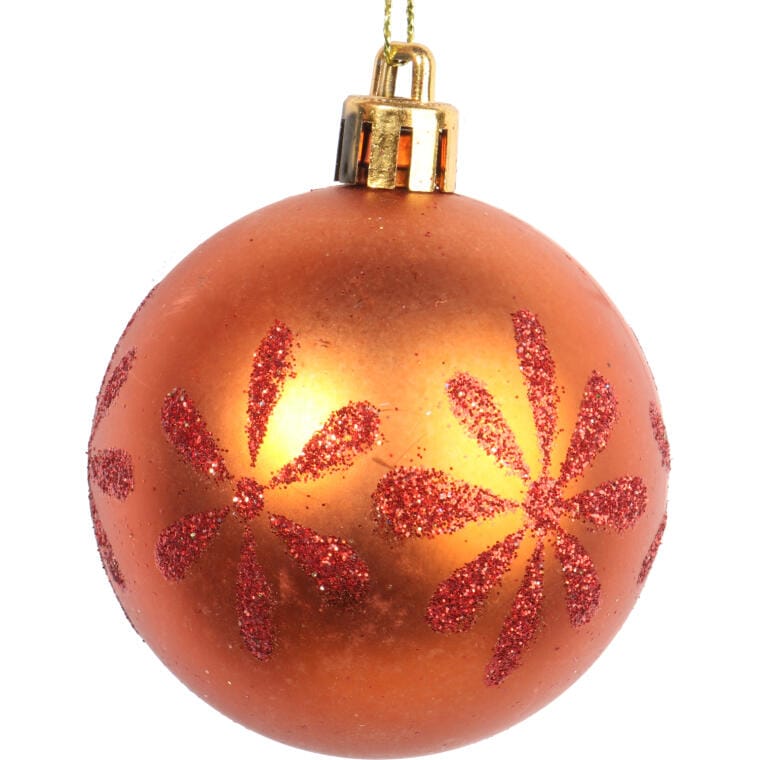 Set of 9 red and orange plastic baubles 6 cm