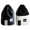 Black White Cotton House Shaped Drawstring Organizer For Children's Toy Storage And Kids Room Decoration