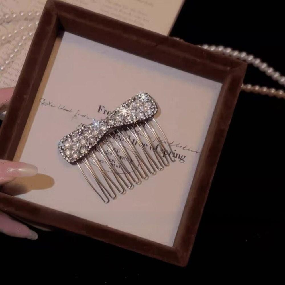 Silver Bow Hair Comb Bow Shape Updo Hair Comb Gifts Back-of-head Bun Hairbrush Updo Styling