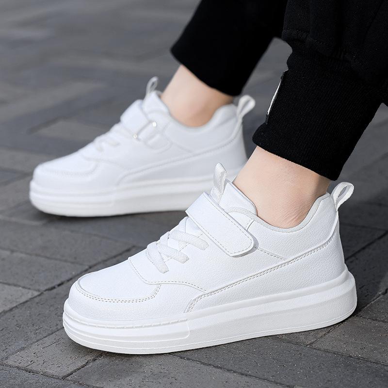 Children's Little White Shoes Spring and Autumn Leather Surface Breathable Campus Performance Breathable Boys White Shoes Girls White Sports Shoes