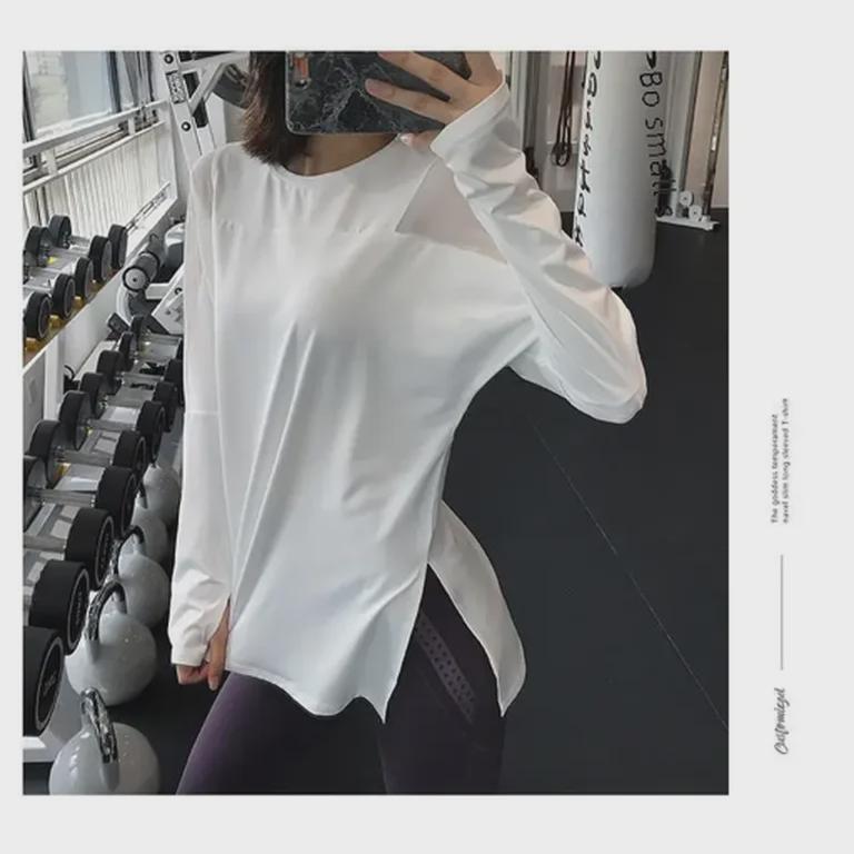 Celebrity Slim Breathable Yoga T-Shirt - Women's Quick-Dry Mesh Long Sleeve, Loose Fit for Spring & Autumn Workouts