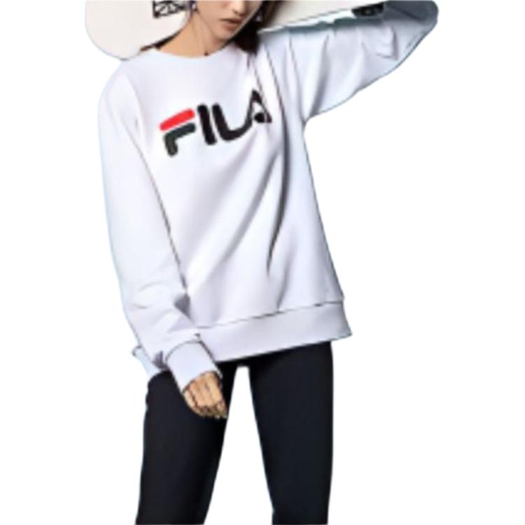 Fila Логотип Буква Спортивный Повседневный Пуловер с Круглым Вырезом и Длинным Рукавом Американский Винтаж Толстовка Унисекс Белый F51U144231FWT