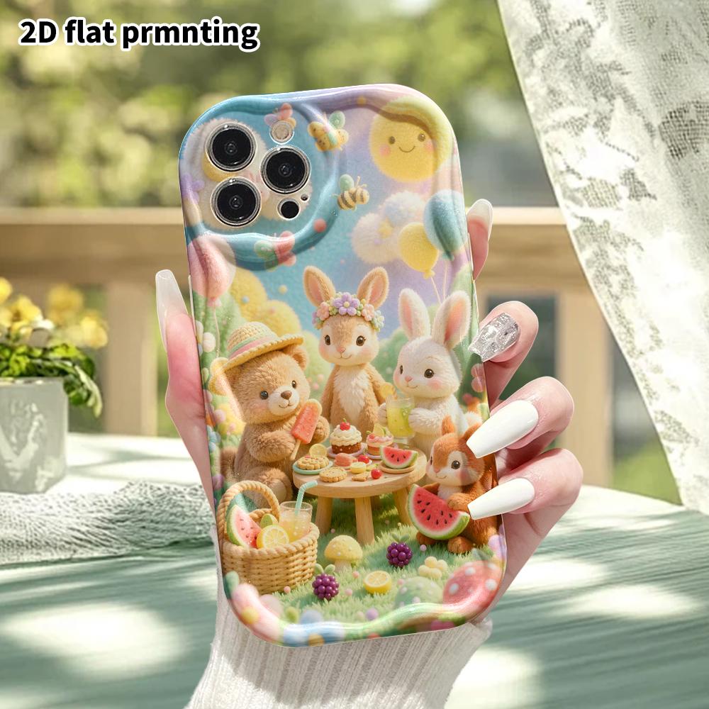 Phone Case: 2D flat, suitable for iPhone 18, 17, 16, 15, 14, 13, 12Pro protective case, little animals' picnic, perfect Christmas and Halloween holida