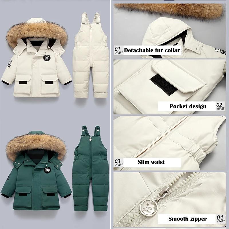 Toddler Snowsuit Boy Baby Winter Coat Girl Snow Pants and Jackets Bib 1-2-3-4-5T Kid White Pink