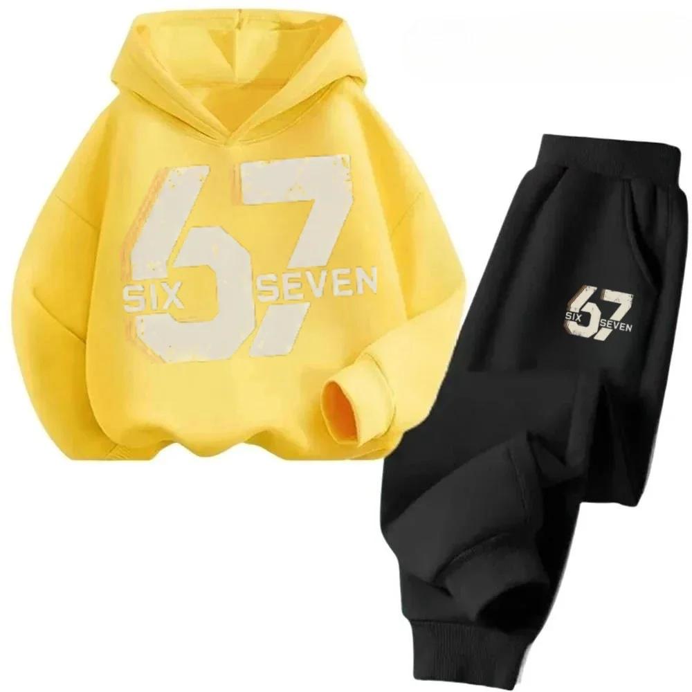 67 Chic Children's Hoodies Set 3-12Y Korean Streetwear Block Tracksuit Fashion Comfortable Kids Sweatshirt 2 Pcs Sets Pant Suit