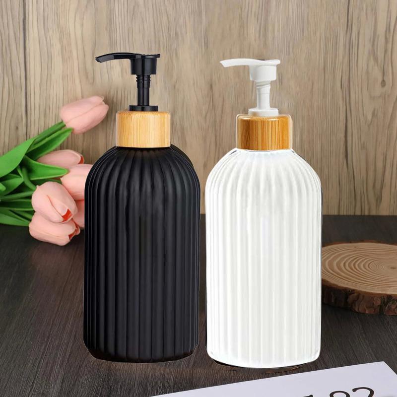 Дозатор для мыла в полоску, 500 мл, с бамбуковым насосом, многоразовый шампунь-кондиционер для рук и посуды, бутылка-дозатор мыла для кухни, ванной комнаты