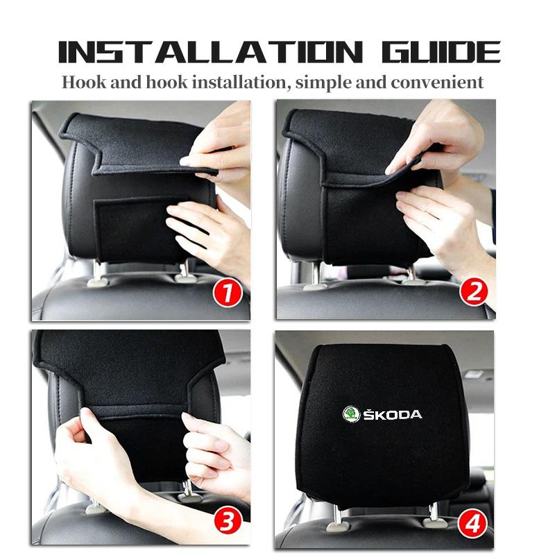 Universal Car Headrest Cover Interior Accessories For Skoda Kodiaq Octavia 2 3 Yeti Karoq Rapid Fabia VII VRS acq532