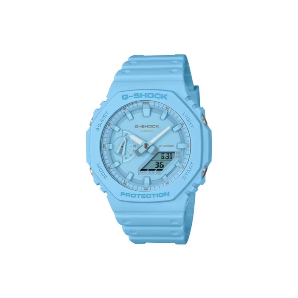 Casio Мужские часы с жидкокристаллическим и аналоговым двойным дисплеем, серия 44 мм, белые, GA-2100SB-1A(Watch3--)