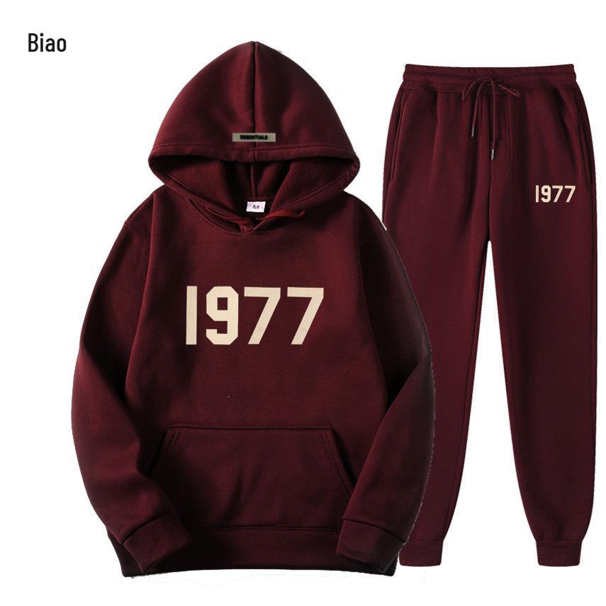 ESSENTIALS 1977 Модный флисовый комплект с худи - Унисекс Свободный крой Свитшот