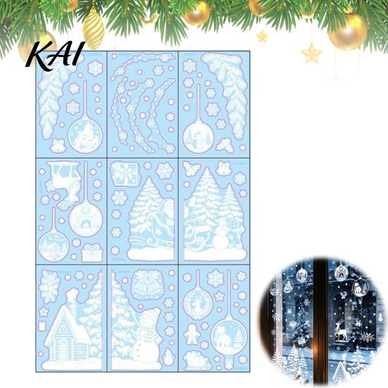 Santa Claus Wall Stickers 9 Sheets Christmas Static Window Stickers, Reusable Snowflake Reindeer Glass Film Decals for Holiday Decoration, Snow Scene