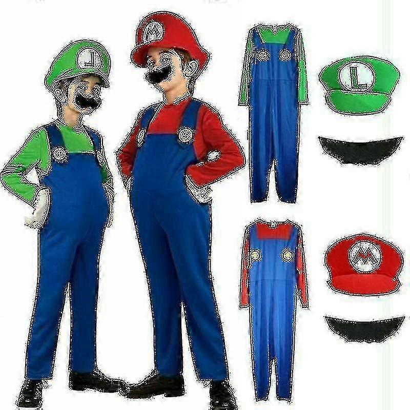 Kids Boys Girls Super Mario Luigi Plumber Bros Fancy Dress Party Outfits Costume Y