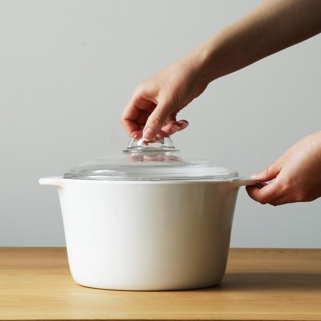 ADERIA Pot Glass Pot Cooker Cerabake Fire Cocotte Pot 3L White для открытой микроволновой печи и [Антипригарное покрытие/Подходящее пламя, духовка/Керамическое покрытие] K-9464