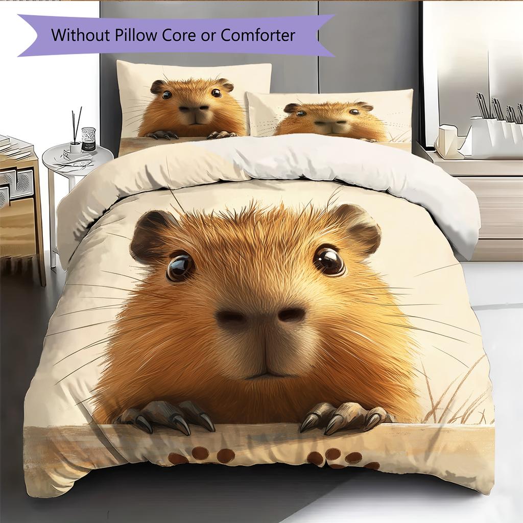 Capybara Pattern Bedding Home Decoration Birthday Gift (1 * duvet cover + 2 * pillowcase, without core)