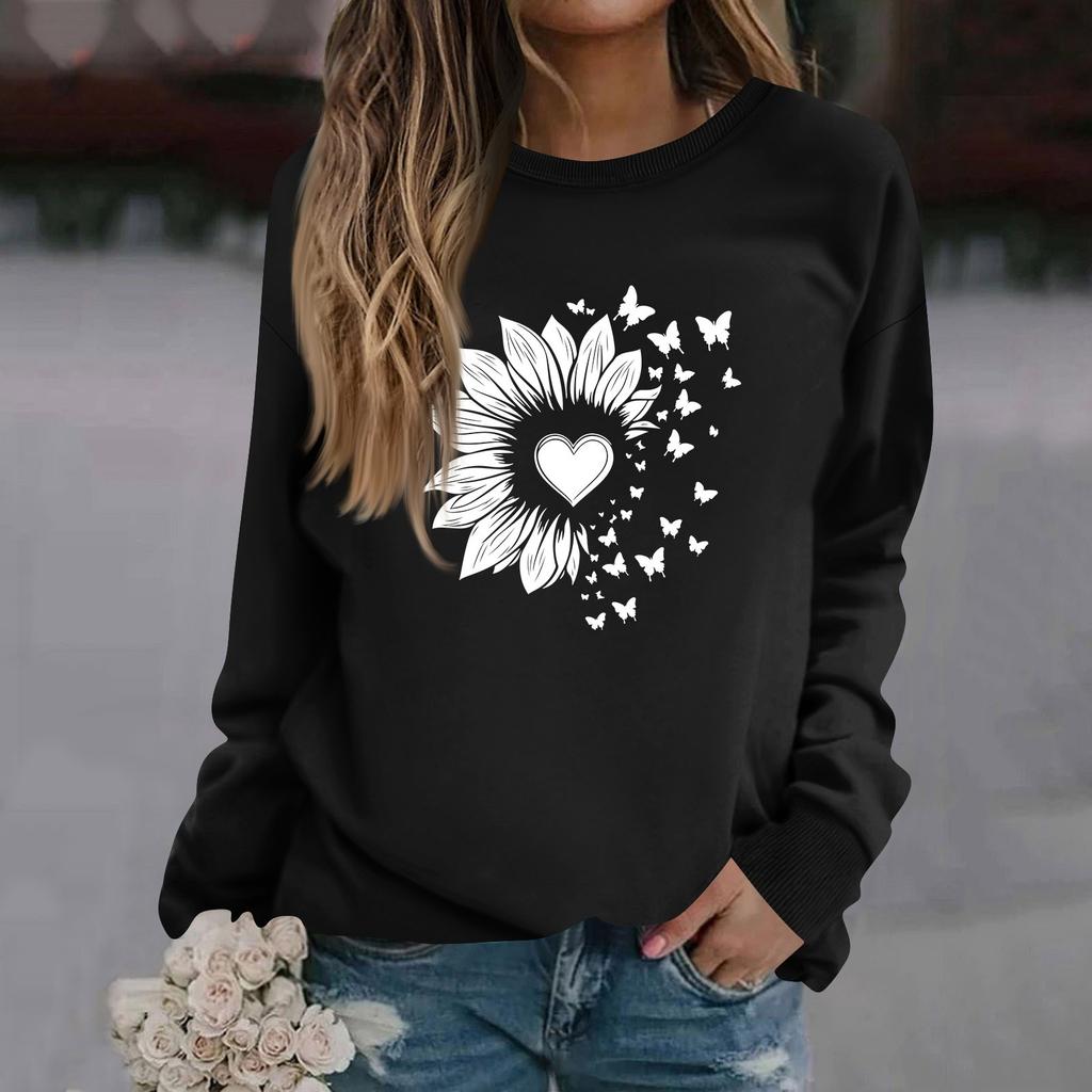 Женская модная повседневная толстовка с длинным рукавом и круглым вырезом с принтом