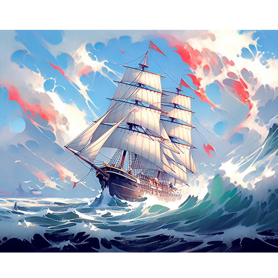 Рамка для рисования лодки по номерам для взрослых, наборы для начинающих, раскраска по номерам, поделки своими руками, ручная работа для украшения дома, 40x50 см